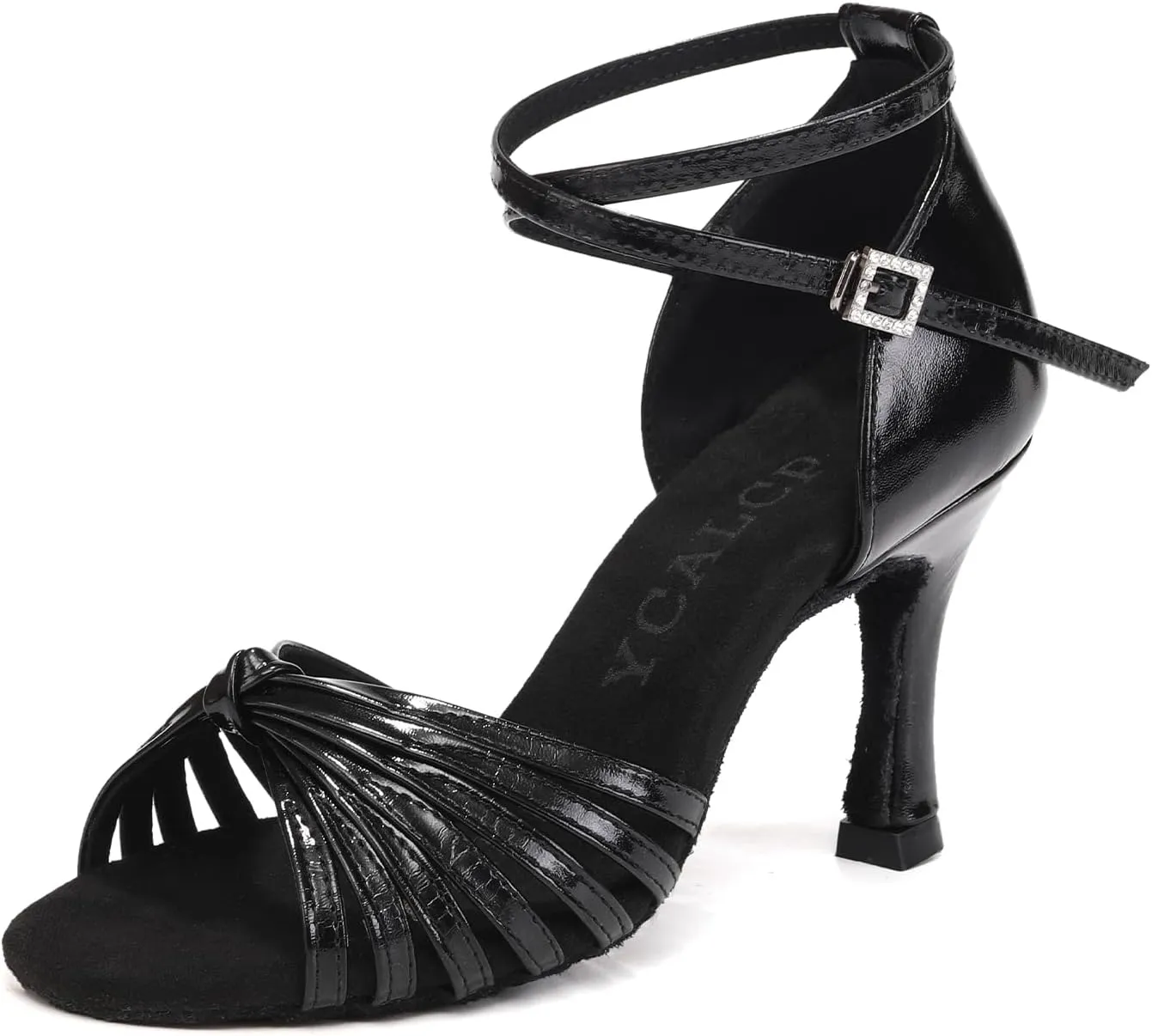 Women's Latin Dance Shoes Satin Open Toe Professional Practice Ballroom Salsa Dancing Shoes 9cm Heel