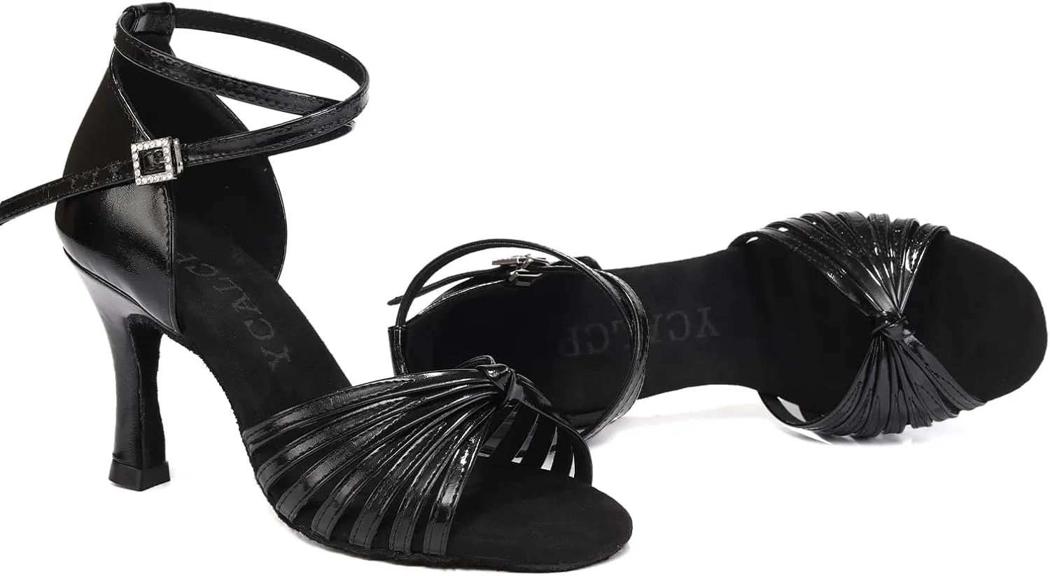 Women's Latin Dance Shoes Satin Open Toe Professional Practice Ballroom Salsa Dancing Shoes 9cm Heel
