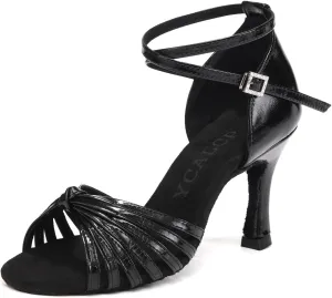 Women's Latin Dance Shoes Satin Open Toe Professional Practice Ballroom Salsa Dancing Shoes 9cm Heel